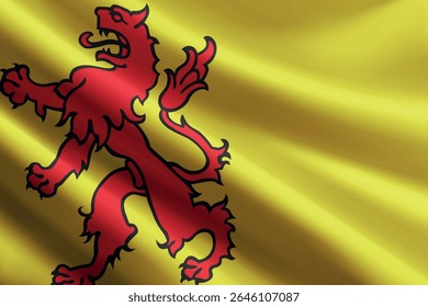 Bandeira da Holanda do Sul balançando ao vento, textura de seda detalhada e realista. Província dos Países Baixos