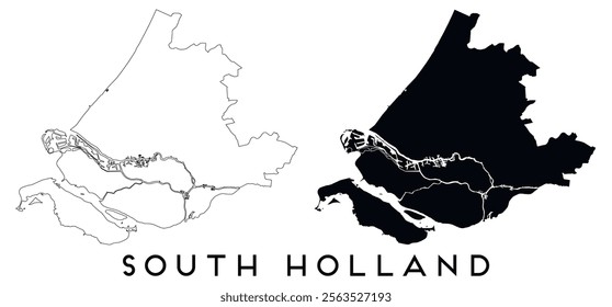South Holland map outline and black silhouette vector