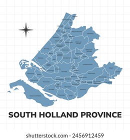 South Holland Province map illustration. Map of the province in the Netherlands