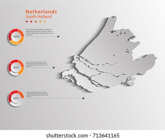 South Holland province map, Netherlands provinces map with infographic background , Den Haag 3d effect with shadow. 