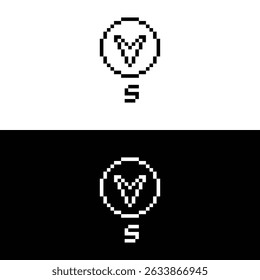 south icon 8 bit, pixel art  compass navigation symbol  icon  for game  logo