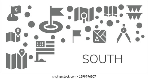 south icon set. 11 filled south icons.  Collection Of - Flag, Map, Compass, Flags
