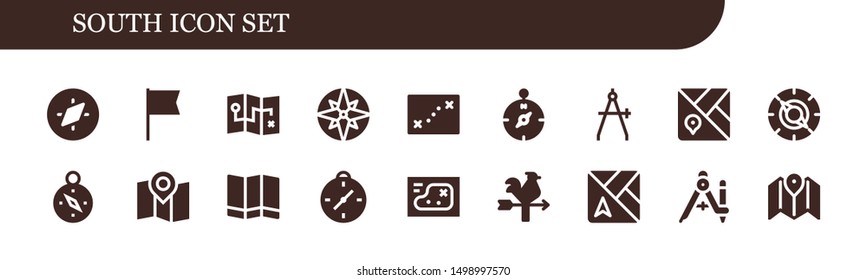 south icon set. 18 filled south icons.  Simple modern icons about  - Compass, Flag, Map, Vane