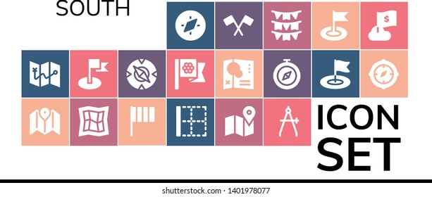 south icon set. 19 filled south icons.  Simple modern icons about  - Compass, Map, Flag, Border, Flags