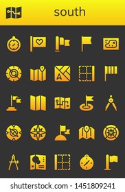 south icon set. 26 filled south icons.  Collection Of - Compass, Map, Flag, Border, Wind rose