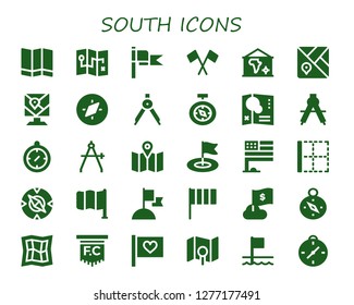  south icon set. 30 filled south icons. Simple modern icons about  - Map, Flag, Compass, Border, Flags