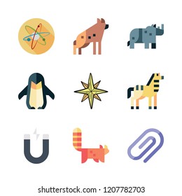 south icon set. vector set about red panda, attach, zebra and physics icons set.
