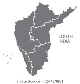 South India Gray Region Map Illustration