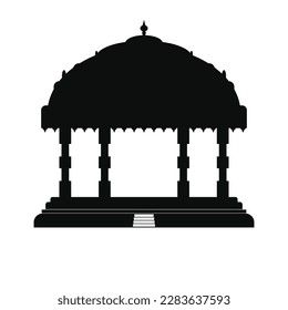 south indian 4 pillar temple hall silhouette isolated on white. Kovil mandapam design.