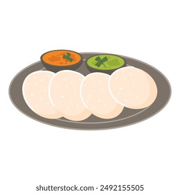 South indian breakfast idly or idli or rice cake served with coconut chutney and sambar