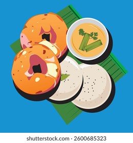 South Indian Breakfast Vector Illustration with Medu Vada, Idli and Chutney Traditional Food Plate Design