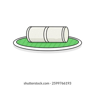 South Indian breakfast White Puttu or steamed rice cake in Banana leaf, outline drawing