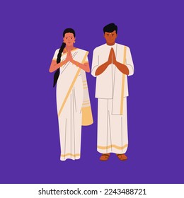 Vector de pareja del sur de India, ilustración para tarjeta de invitación, afiche, cartel y diseño de publicaciones en medios sociales