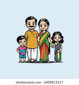 Familia del sur de India, madre padre y niños ilustración de arte vector