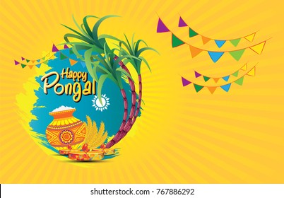 South Indian Festival Pongal Background Template Design Vector Illustration - Pongal Festival Background