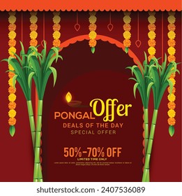 South Indian Festival Pongal Sale Poster Or sale banner Template Design Background.