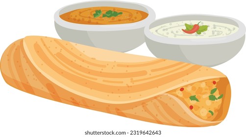 comida del sur de India. Ilustración del vector de dosa.