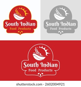 South indian food product logo  with sun and wheat concept