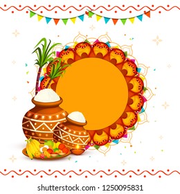 South Indian Harvesting Festival Happy Pongal Greeting Card Background.