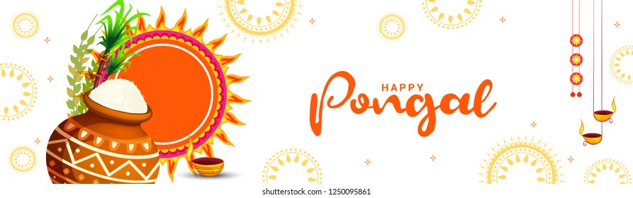 South Indian Harvesting Festival Happy Pongal Greeting Card Background.