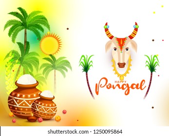South Indian Harvesting Festival Happy Pongal Greeting Card Background.