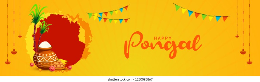 South Indian Harvesting Festival Happy Pongal Greeting Card Background.