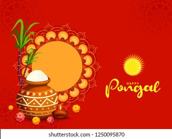 South Indian Harvesting Festival Happy Pongal Greeting Card Background.
