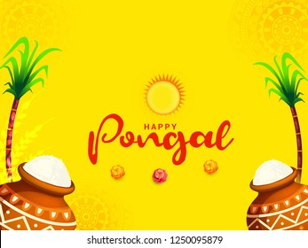 South Indian Harvesting Festival Happy Pongal Greeting Card Background.