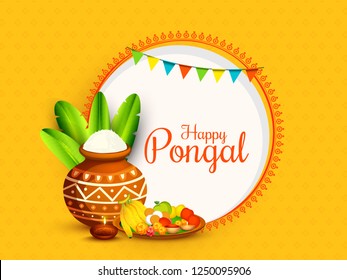 South Indian Harvesting Festival Happy Pongal Greeting Card Background.