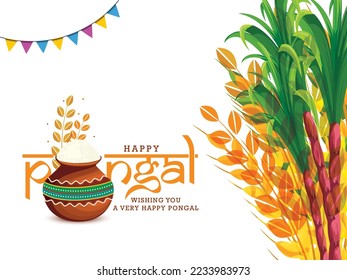 Festival de Cosecha del Sur de la India Feliz Regreso de la Tarjeta de Saludo Pongal.