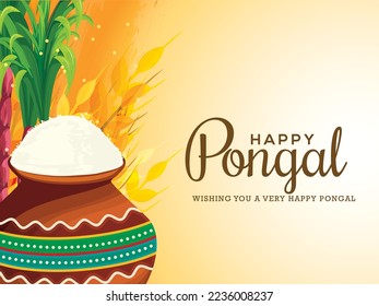 South Indian Harvesting Festival Happy Pongal Greeting Card Background.
