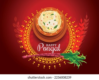 South Indian Harvesting Festival Happy Pongal Greeting Card Background.