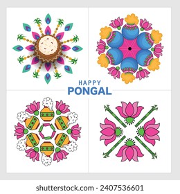 South Indian Harvesting Festival Happy Pongal Greeting Card Set Background.
