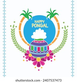 South Indian Harvesting Festival Happy Pongal Greeting Card Background.