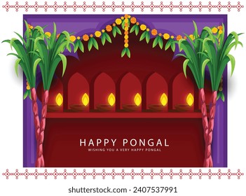 South Indian Harvesting Festival Happy Pongal Greeting Card Background.