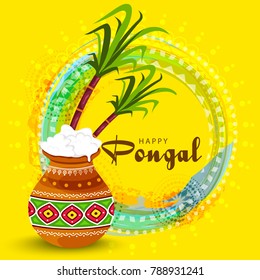 South Indian Harvesting Festival Happy Pongal Greeting Card Background.