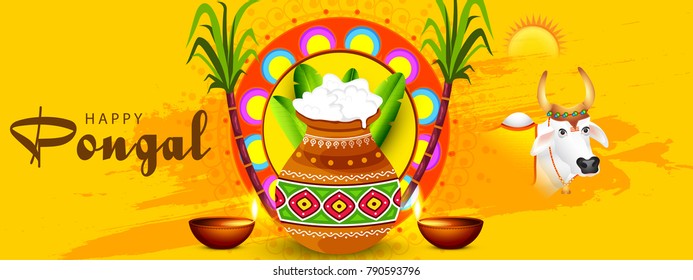 South Indian Harvesting Festival Happy Pongal Background.