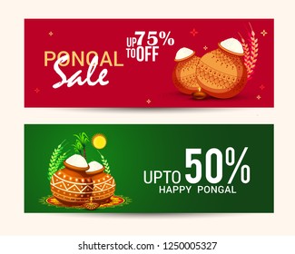 South Indian Harvesting Festival Pongal Sale Header Or Banner Background.