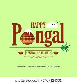 South Indian harvesting festival Pongal Celebration, illustration of Pongal Rice in Mud Pot banner template