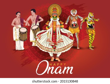 south Indian Kerala festival happy onam greetings background. vector illustration design