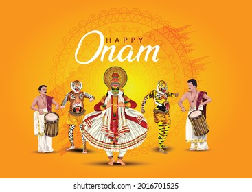 south Indian Kerala festival happy onam greetings background. vector illustration design