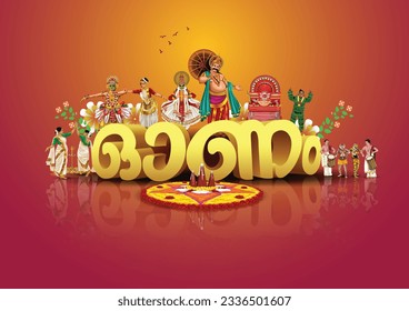 fondo de saludos del festival de Kerala, el sur de India, feliz onam. diseño de ilustraciones vectoriales editables (traducción malayalam: Onam)	