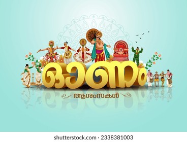 fondo de saludos del festival de Kerala, el sur de India, feliz onam. diseño de ilustraciones vectoriales editables (traducción malayalam: Onam)	