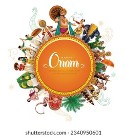 fondo de saludos del festival de Kerala, el sur de India, feliz onam. diseño de ilustración vectorial editable 	