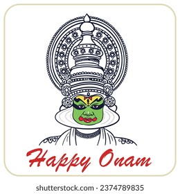 Festival de Kerala en el sur de India Onam kathakali, simple ilustración del vector contemporáneo