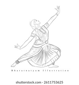 South Indian lady performing classical dance, A illustration of Chennai woman, Vector line drawing of Bharatanatyam