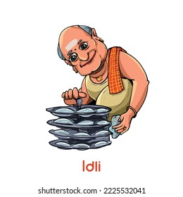 south Indian man making Idli vector illustration 