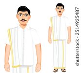 South Indian Man Standing Character Vector Illustration
