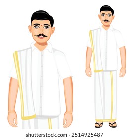 South Indian Man Standing Character Vector Illustration