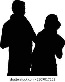 South Indian married couples in romance. flat style silhouette design